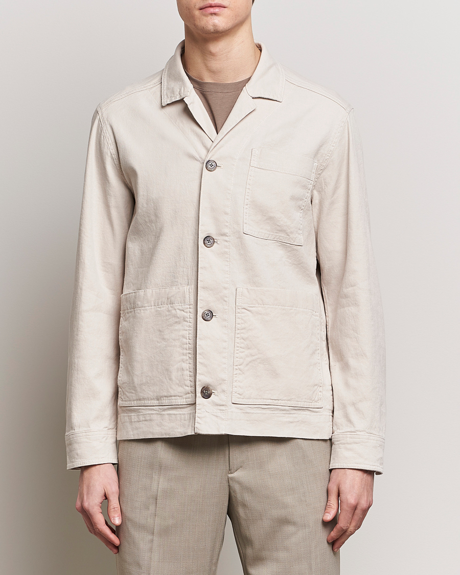 Men | Shirt Jackets | J.Lindeberg | Errol Linen/Cotton Workwear Overshirt Moonbeam