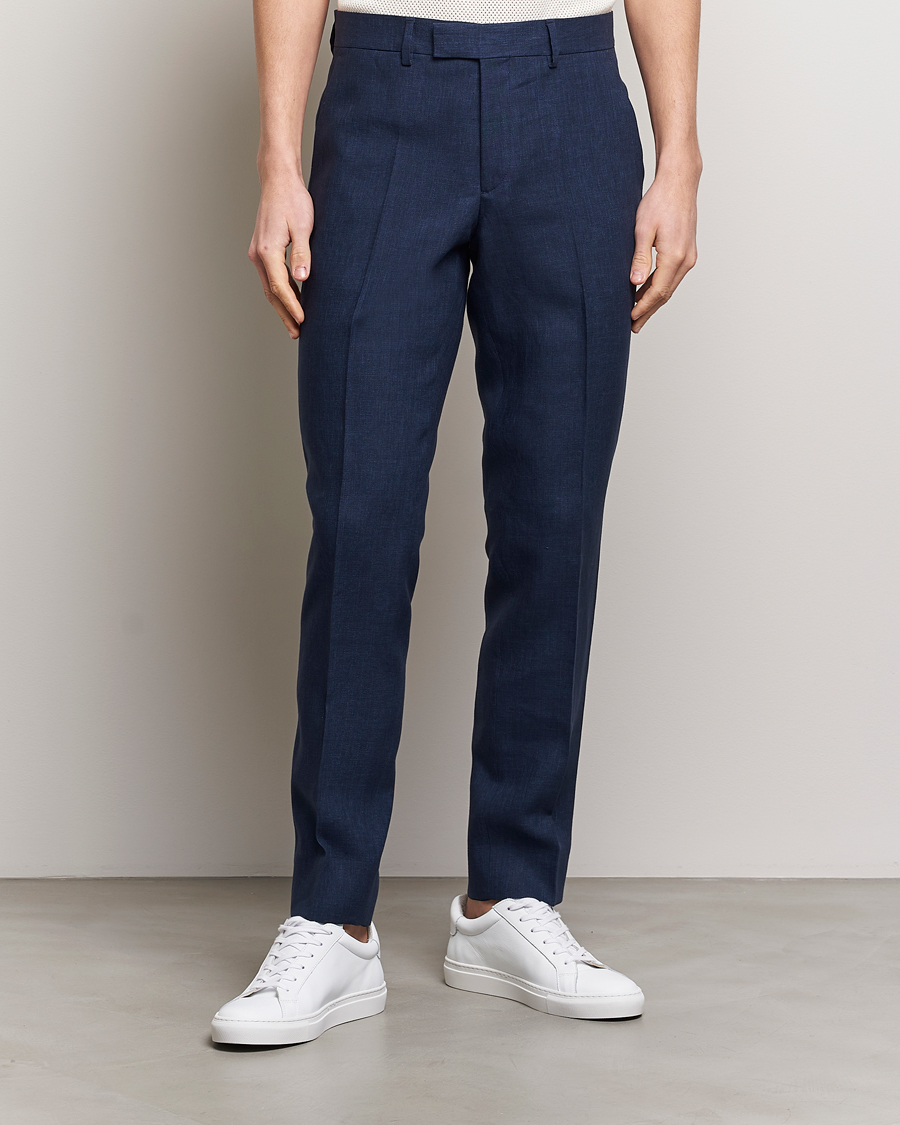 Men | Clothing | J.Lindeberg | Grant Super Linen Trousers Navy