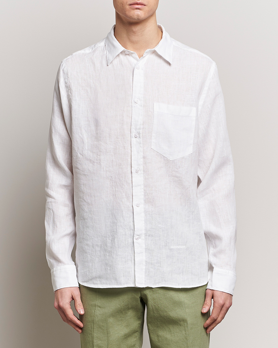 Men | Linen Shirts | J.Lindeberg | Regular Fit Clean Linen Shirt White