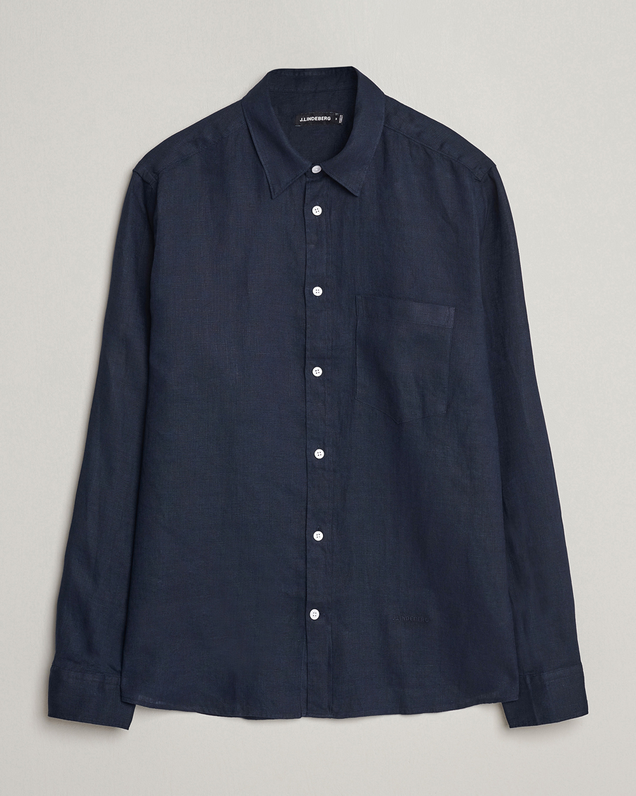 Men | Shirts | J.Lindeberg | Regular Fit Clean Linen Shirt Navy