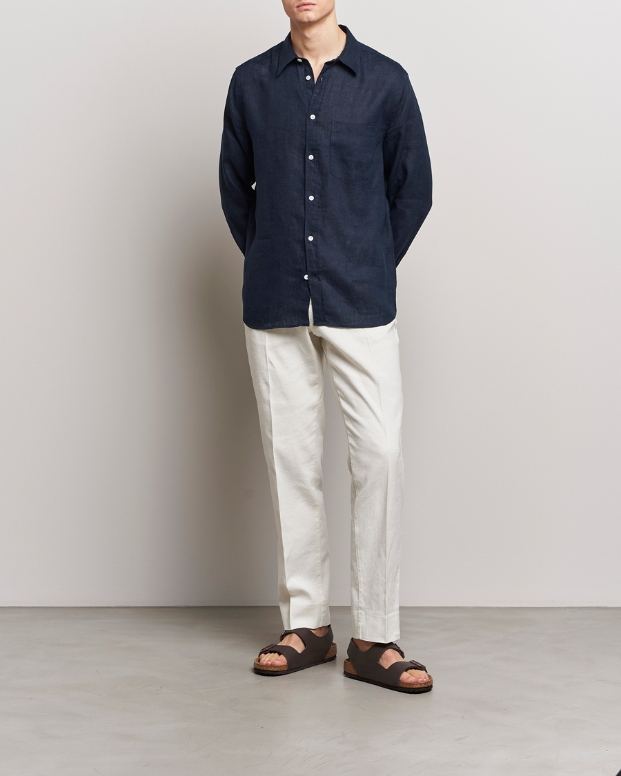 Men | Shirts | J.Lindeberg | Regular Fit Clean Linen Shirt Navy