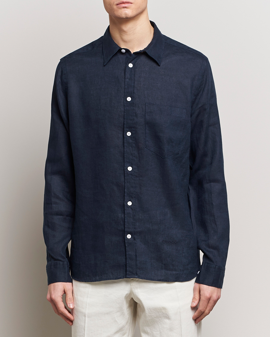 Men | Linen Shirts | J.Lindeberg | Regular Fit Clean Linen Shirt Navy