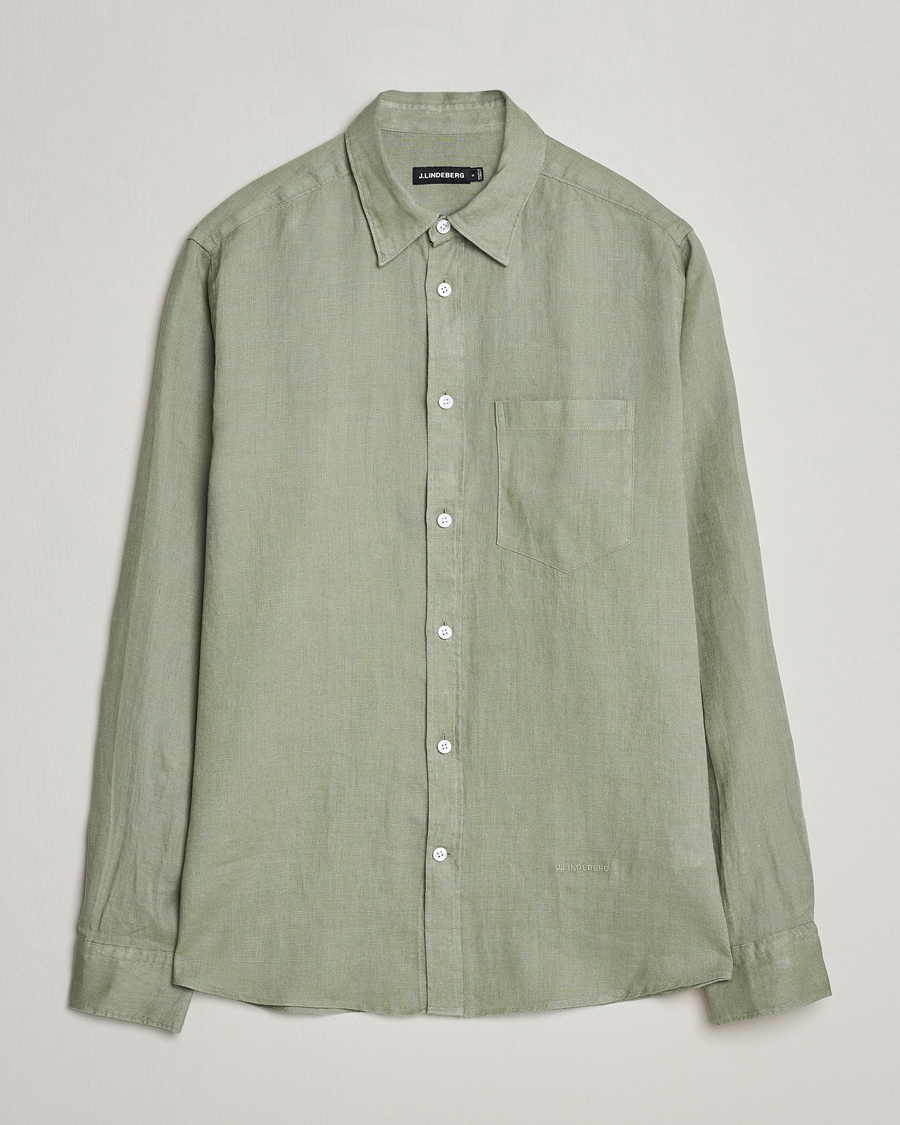 Men | Shirts | J.Lindeberg | Regular Fit Clean Linen Shirt Oil Green