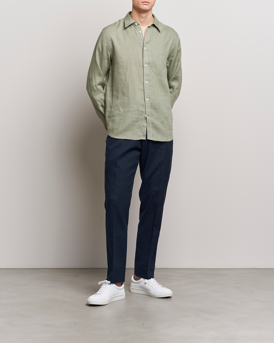 Men | Shirts | J.Lindeberg | Regular Fit Clean Linen Shirt Oil Green