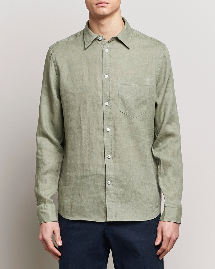 Men | Shirts | J.Lindeberg | Regular Fit Clean Linen Shirt Oil Green
