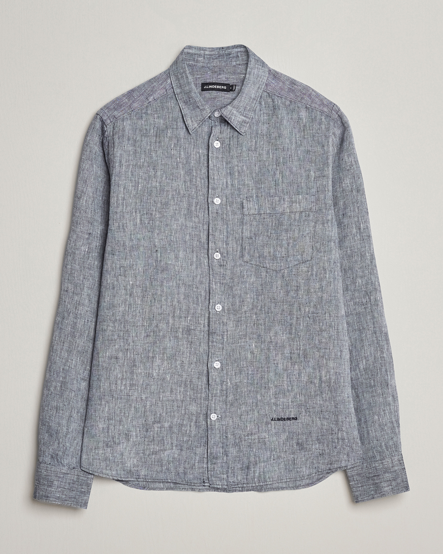 Men | Shirts | J.Lindeberg | Slim Fit Linen Melange Shirt Navy