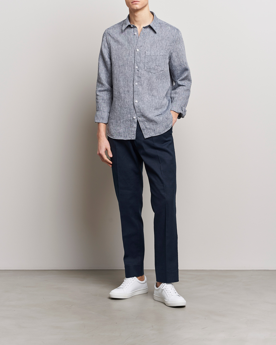 Men | Shirts | J.Lindeberg | Slim Fit Linen Melange Shirt Navy