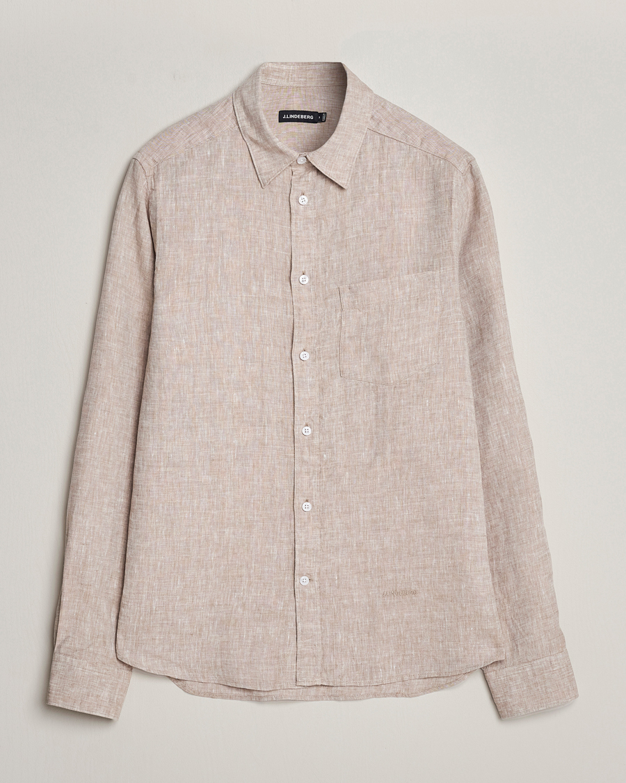 Men | Shirts | J.Lindeberg | Slim Fit Linen Melange Shirt Batique Khaki