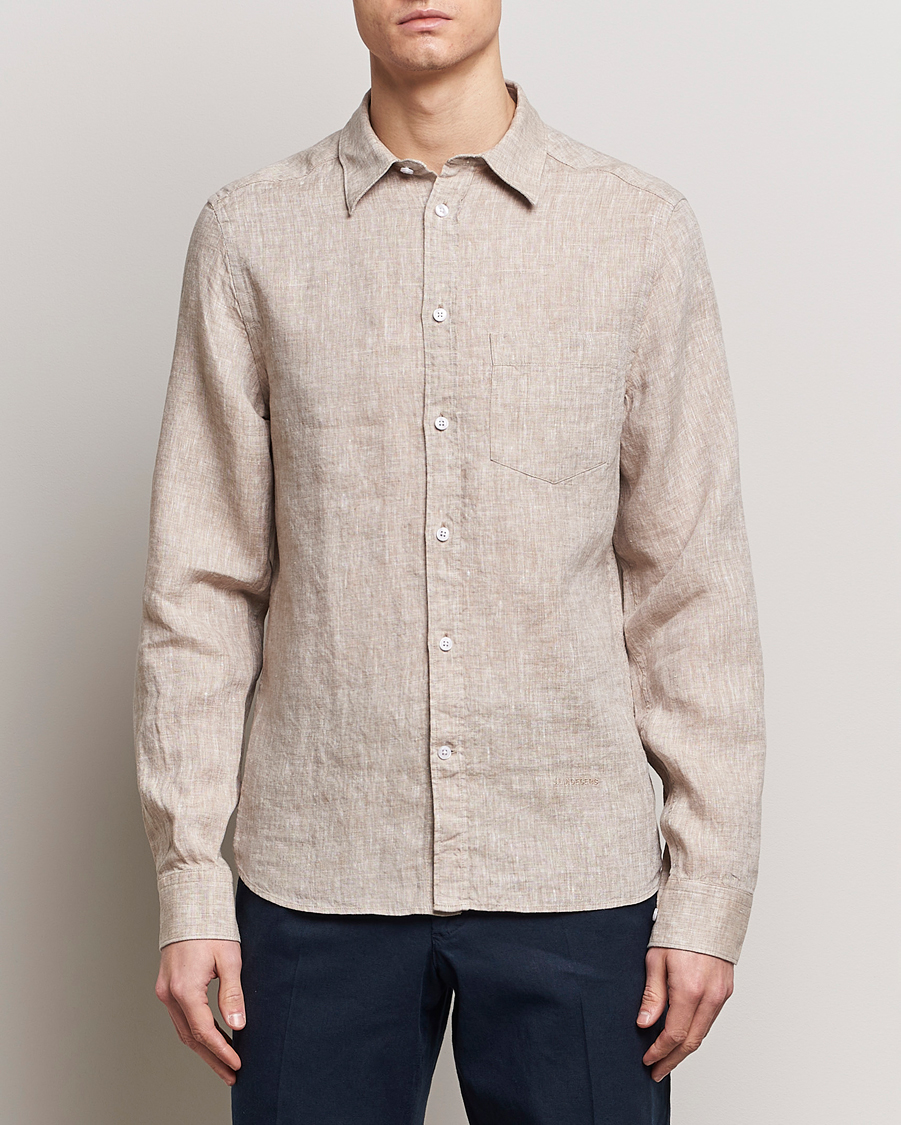 Men | Casual | J.Lindeberg | Slim Fit Linen Melange Shirt Batique Khaki
