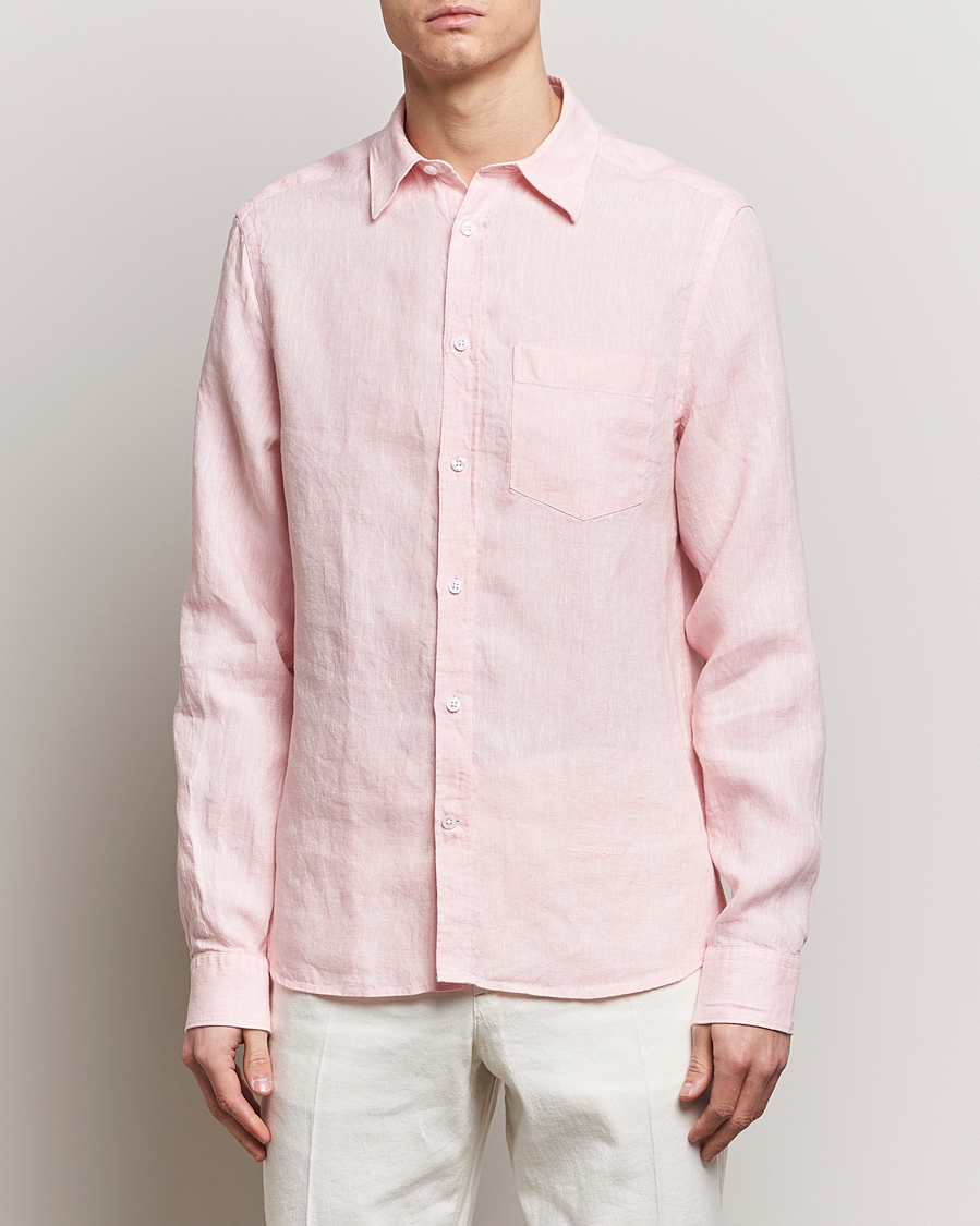 Herre |  | J.Lindeberg | Slim Fit Linen Melange Shirt Powder Pink