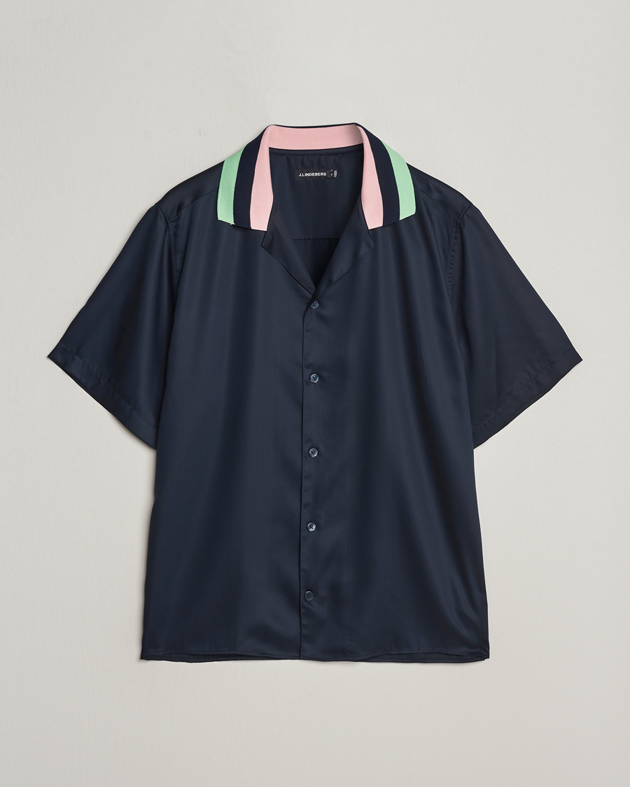 Men | Shirts | J.Lindeberg | Skala Knit Collar Tencel Shirt Navy