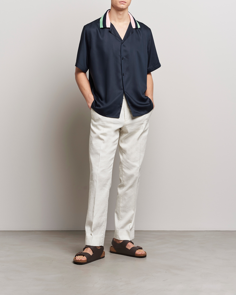 Men | Shirts | J.Lindeberg | Skala Knit Collar Tencel Shirt Navy