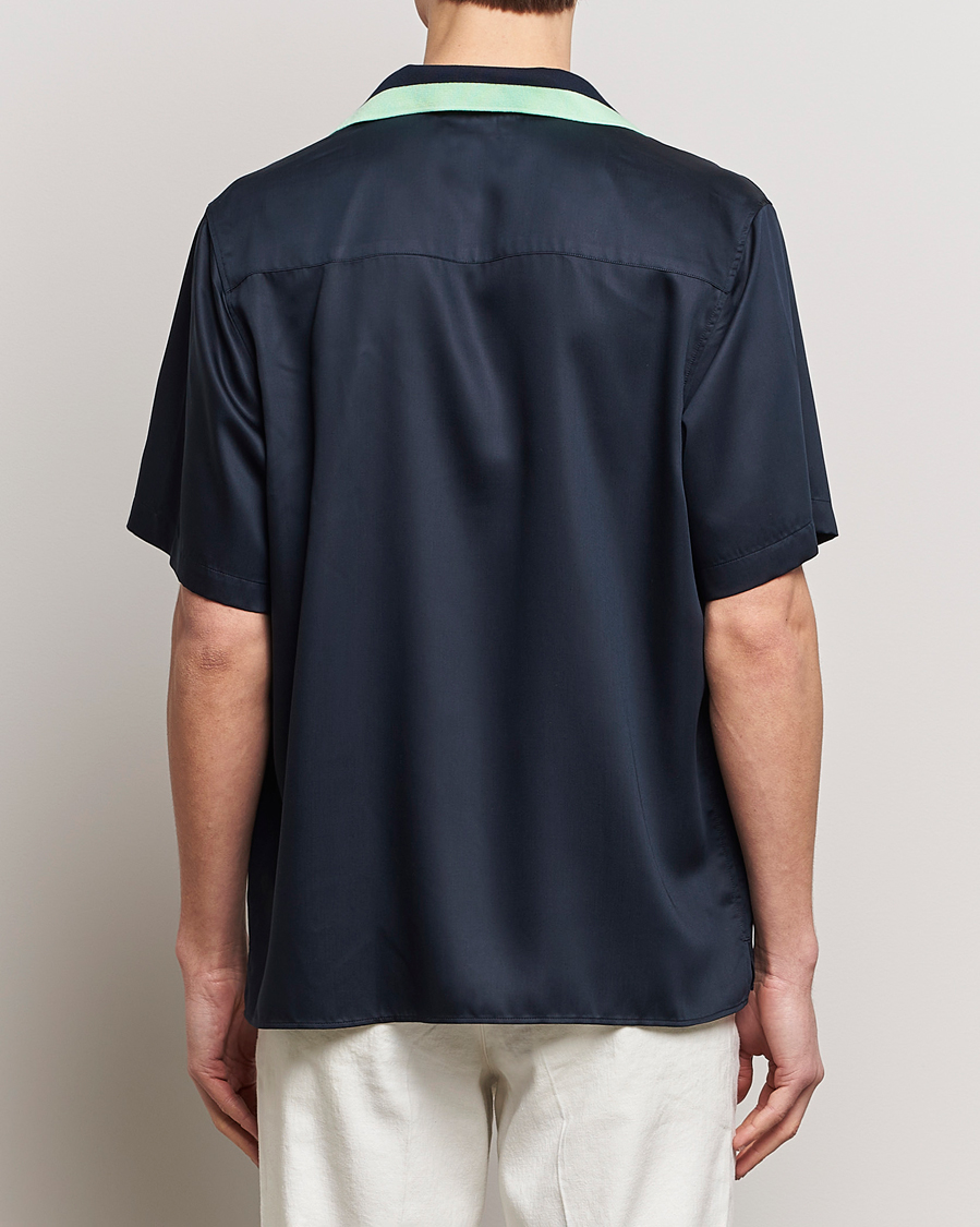 Men | Shirts | J.Lindeberg | Skala Knit Collar Tencel Shirt Navy