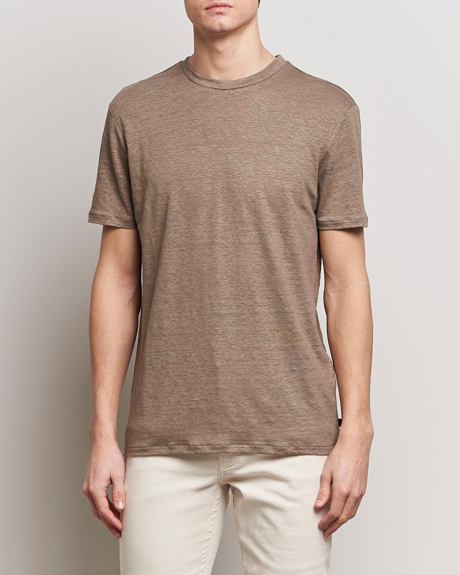 Men | Short Sleeve T-shirts | J.Lindeberg | Coma Linen T-Shirt Walnut
