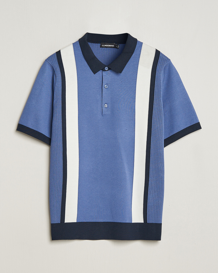 Men | Polo Shirts | J.Lindeberg | Reymond Stripe Knitted Polo Bijou Blue