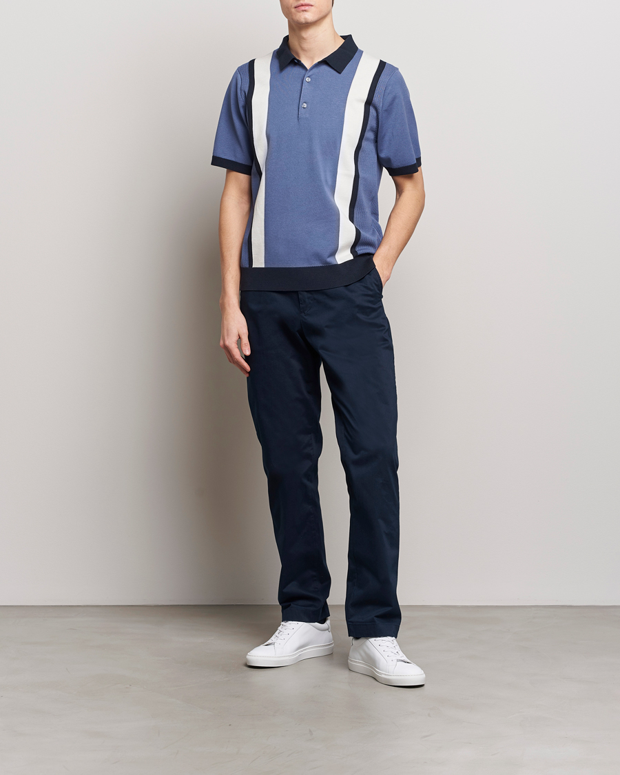 Men | Polo Shirts | J.Lindeberg | Reymond Stripe Knitted Polo Bijou Blue