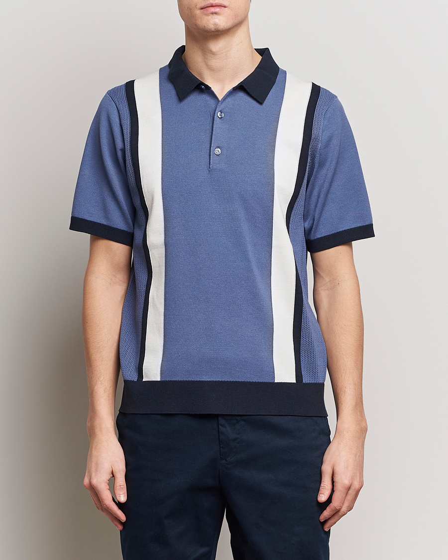 Men | Polo Shirts | J.Lindeberg | Reymond Stripe Knitted Polo Bijou Blue