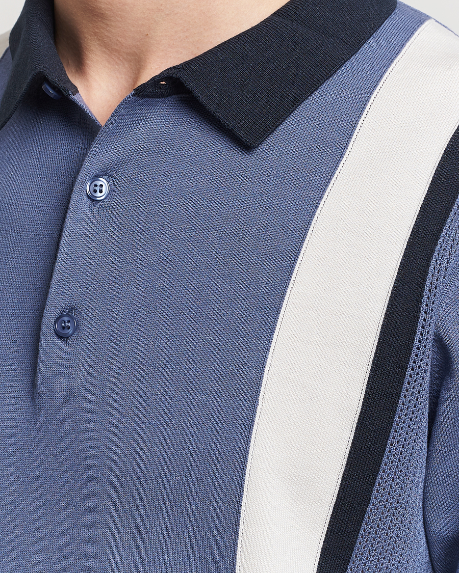Men | Polo Shirts | J.Lindeberg | Reymond Stripe Knitted Polo Bijou Blue