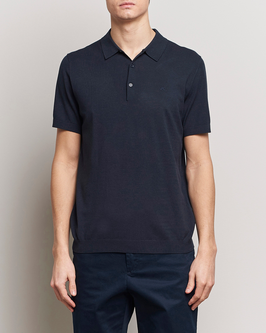 Men | Short Sleeve Polo Shirts | J.Lindeberg | Ridge Rayon Silk Polo Navy