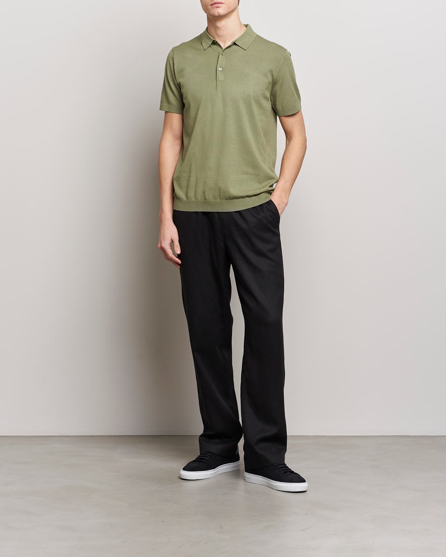 Men | Polo Shirts | J.Lindeberg | Ridge Rayon Silk Polo Oil Green