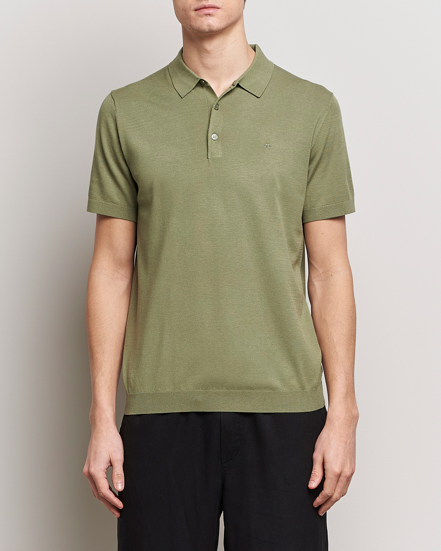 Men | Short Sleeve Polo Shirts | J.Lindeberg | Ridge Rayon Silk Polo Oil Green