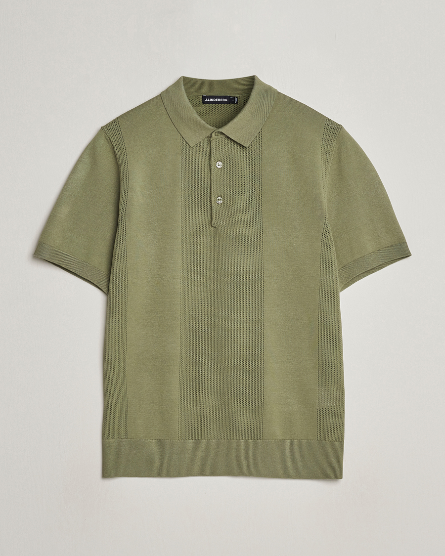 Men | Polo Shirts | J.Lindeberg | Reymond Solid Knitted Polo Oil Green