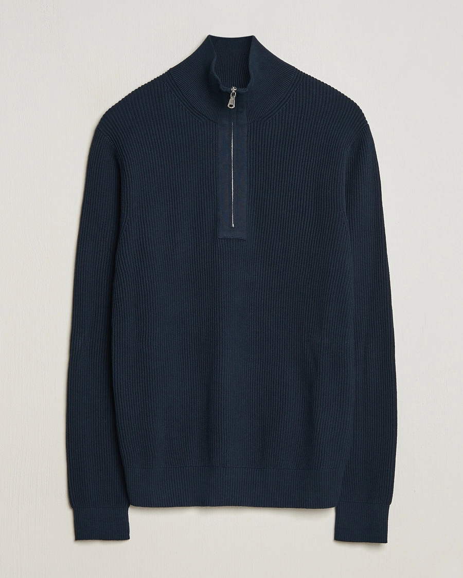 Men | Sweaters & Knitwear | J.Lindeberg | Alex Half Zip Organic Cotton Sweater Navy