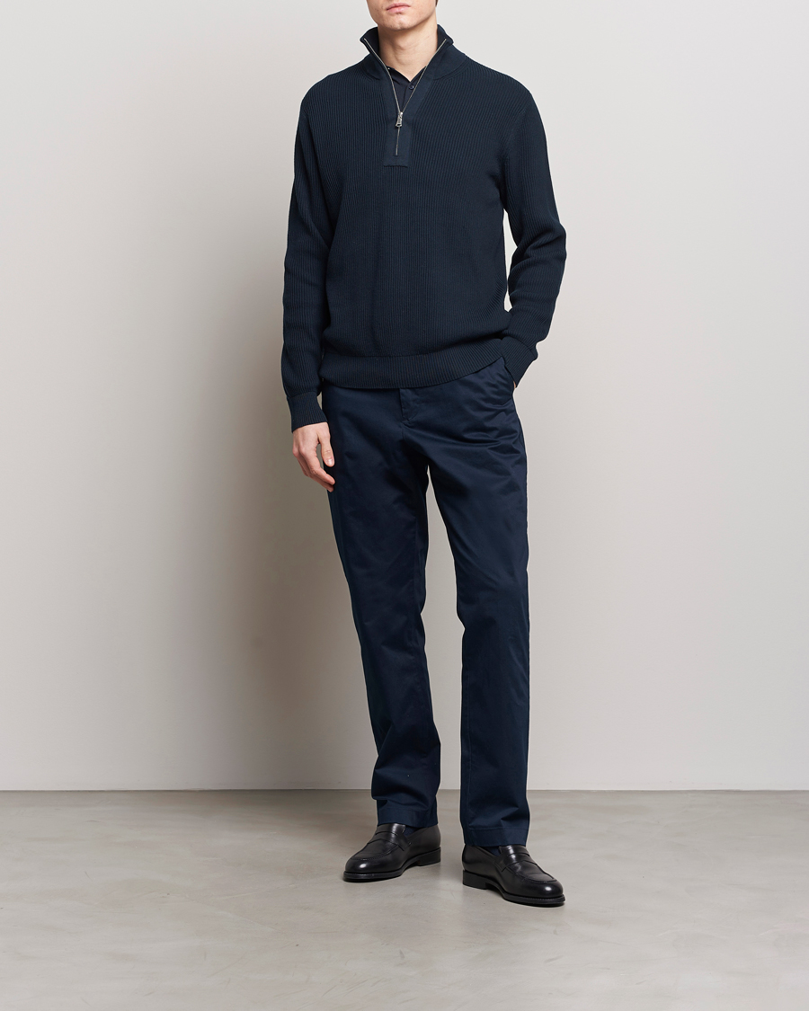 Men | Sweaters & Knitwear | J.Lindeberg | Alex Half Zip Organic Cotton Sweater Navy