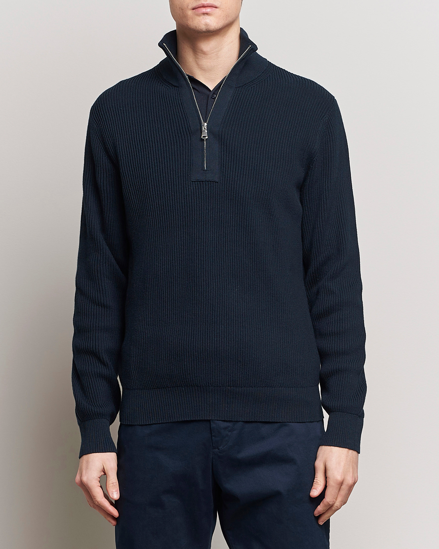 Men | Sweaters & Knitwear | J.Lindeberg | Alex Half Zip Organic Cotton Sweater Navy