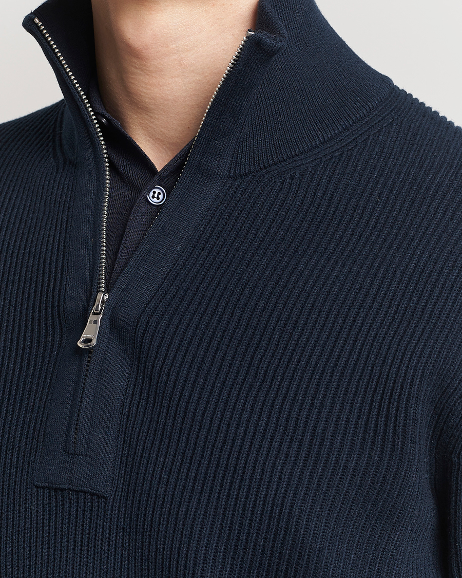 J.Lindeberg Alex Half Zip Organic Cotton Sweater Navy at