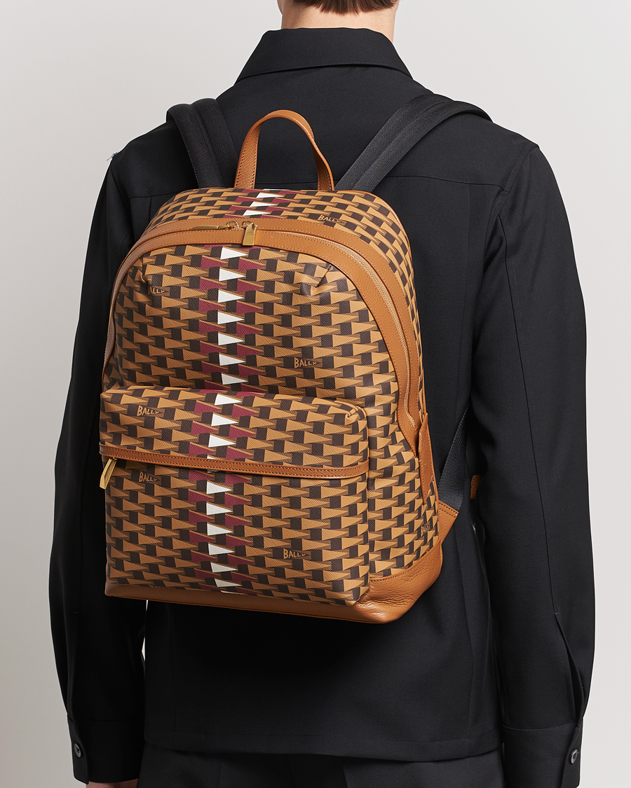 Men | Bally Pennant Monogram Leather Backpack Brown | Bally | Pennant Monogram Leather Backpack Brown