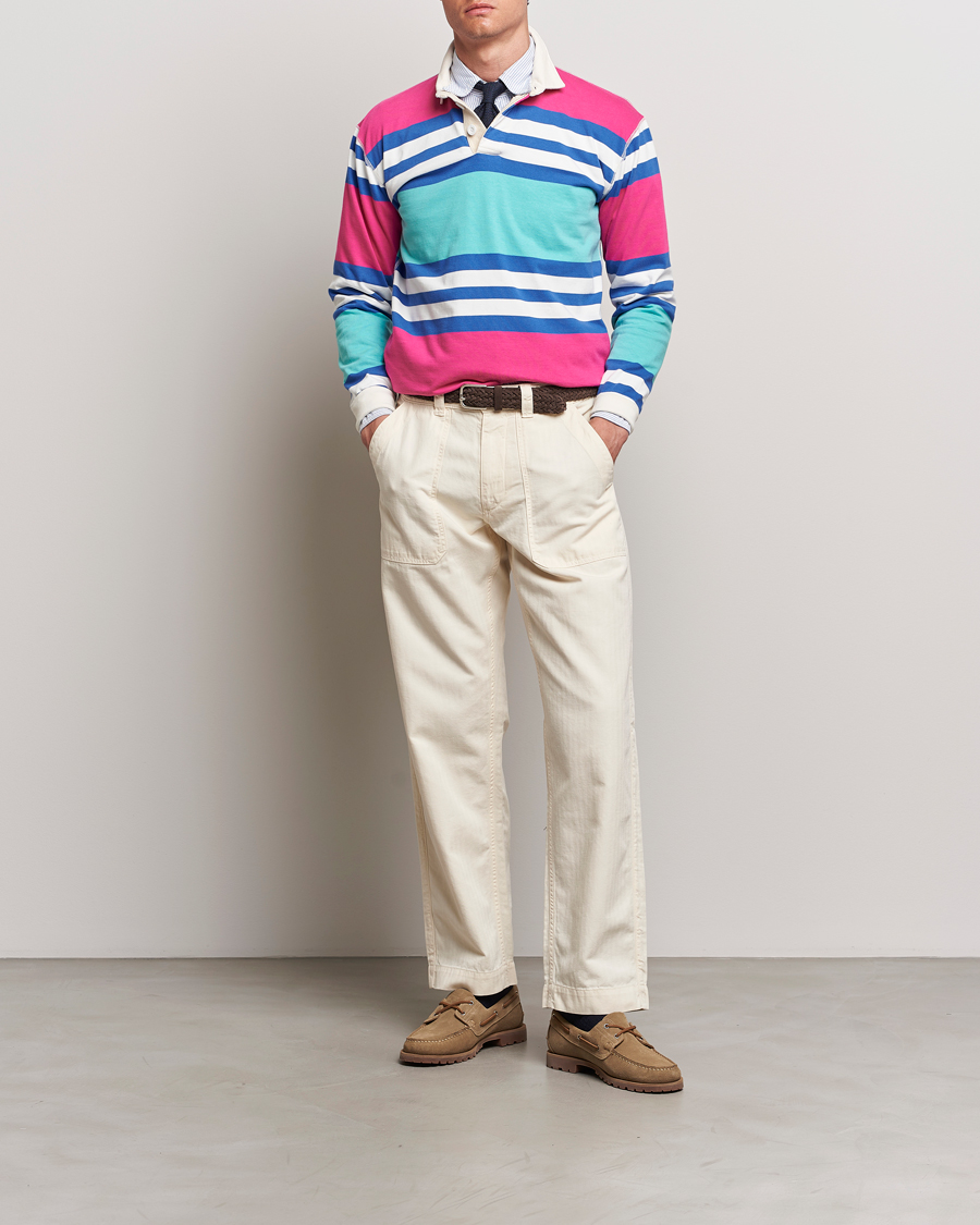 Men | Sweaters & Knitwear | Drake's | Long Sleeve Stripe Rugby Shirt Multi