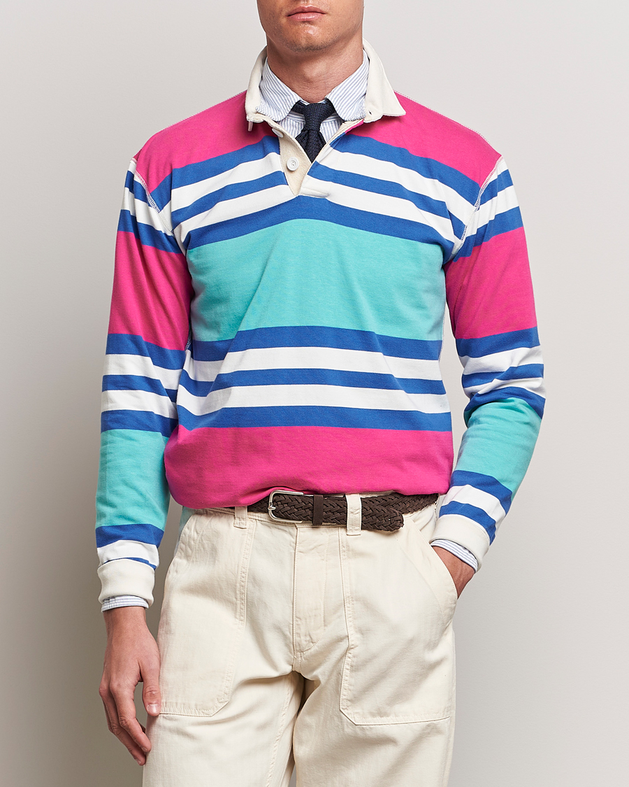 Men | Sweaters & Knitwear | Drake's | Long Sleeve Stripe Rugby Shirt Multi