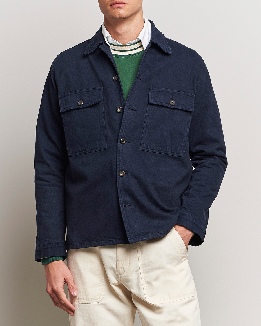 Men | Shirts | Drake's | Cotton Field Shirt Navy