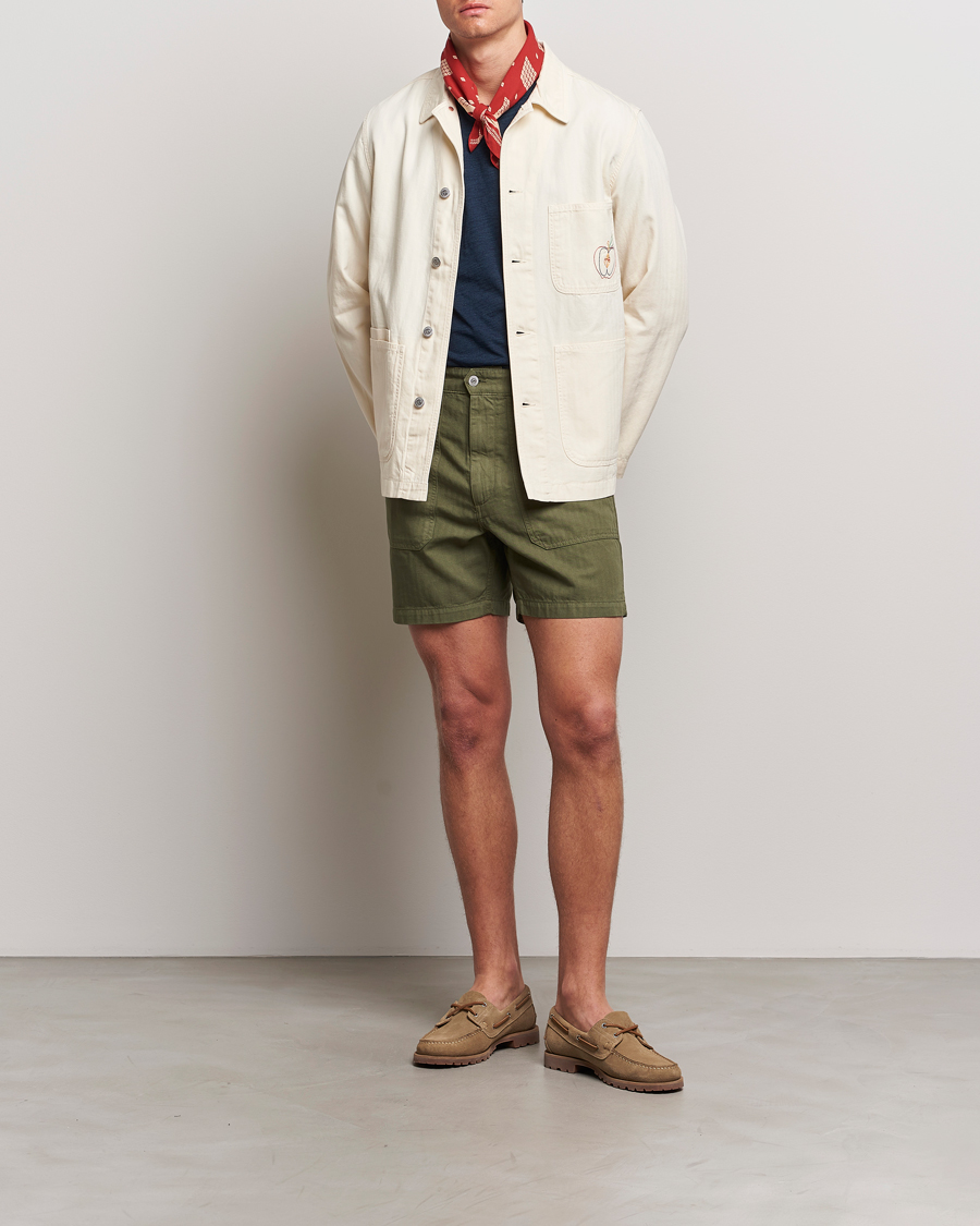 Men | Shorts | Drake's | Herringbone Fatigue Cotton Shorts Olive