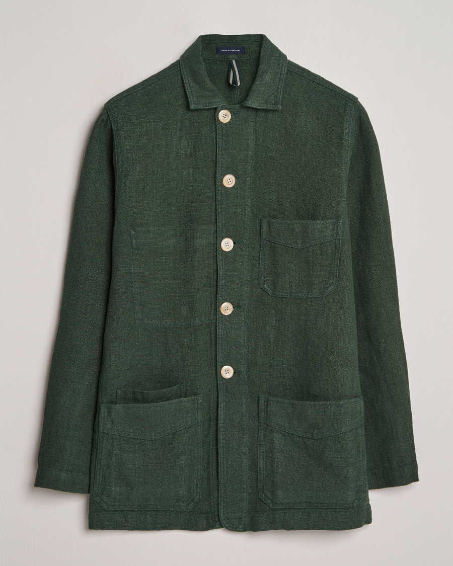 Men | Coats & Jackets | Drake's | Heavy Linen Chore Jacket Green