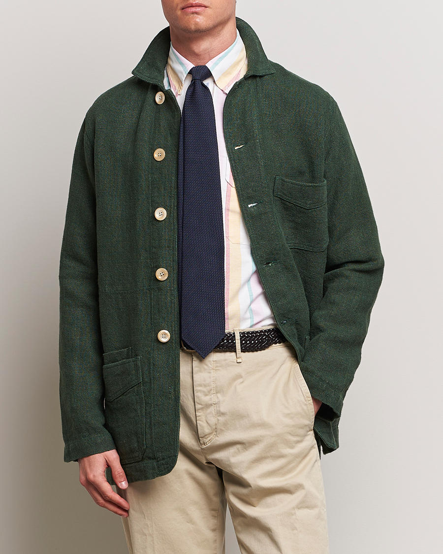 Homme | Sections | Drake\'s | Heavy Linen Chore Jacket Green