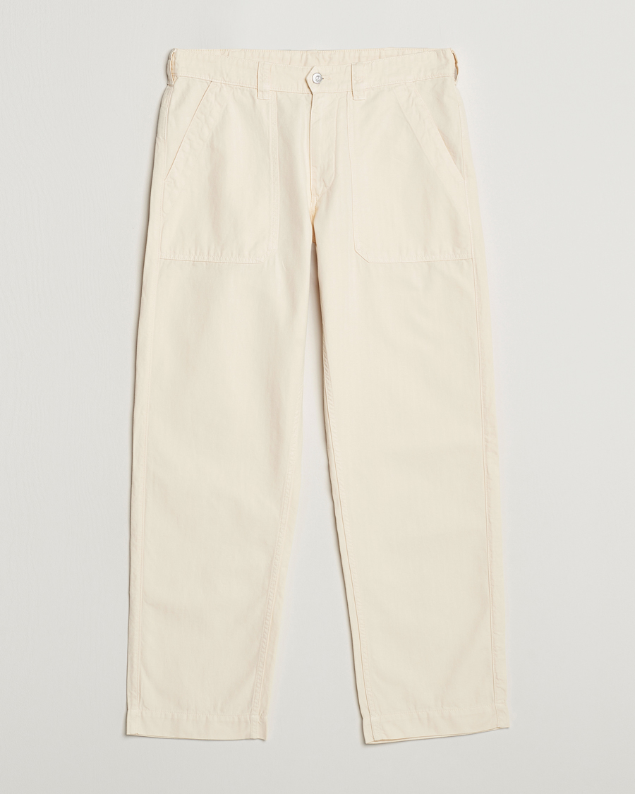 Men | Trousers | Drake's | Herringbone Fatigue Cotton Trousers Ecru