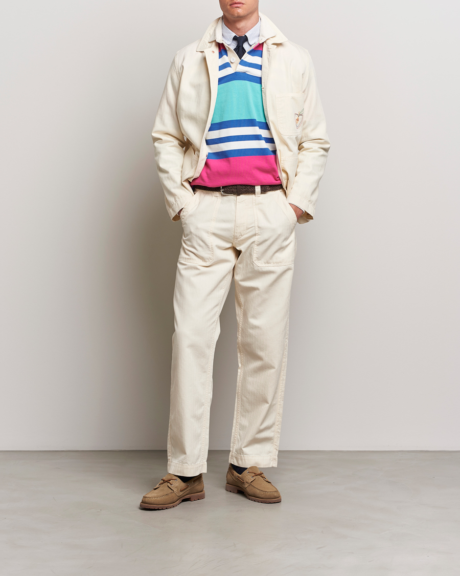 Men | Trousers | Drake's | Herringbone Fatigue Cotton Trousers Ecru