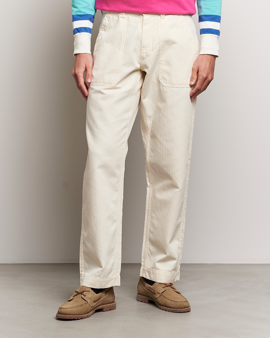 Men | Departments | Drake\'s | Herringbone Fatigue Cotton Trousers Ecru