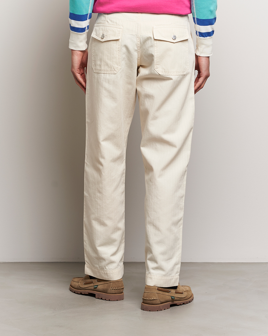 Men | Trousers | Drake's | Herringbone Fatigue Cotton Trousers Ecru