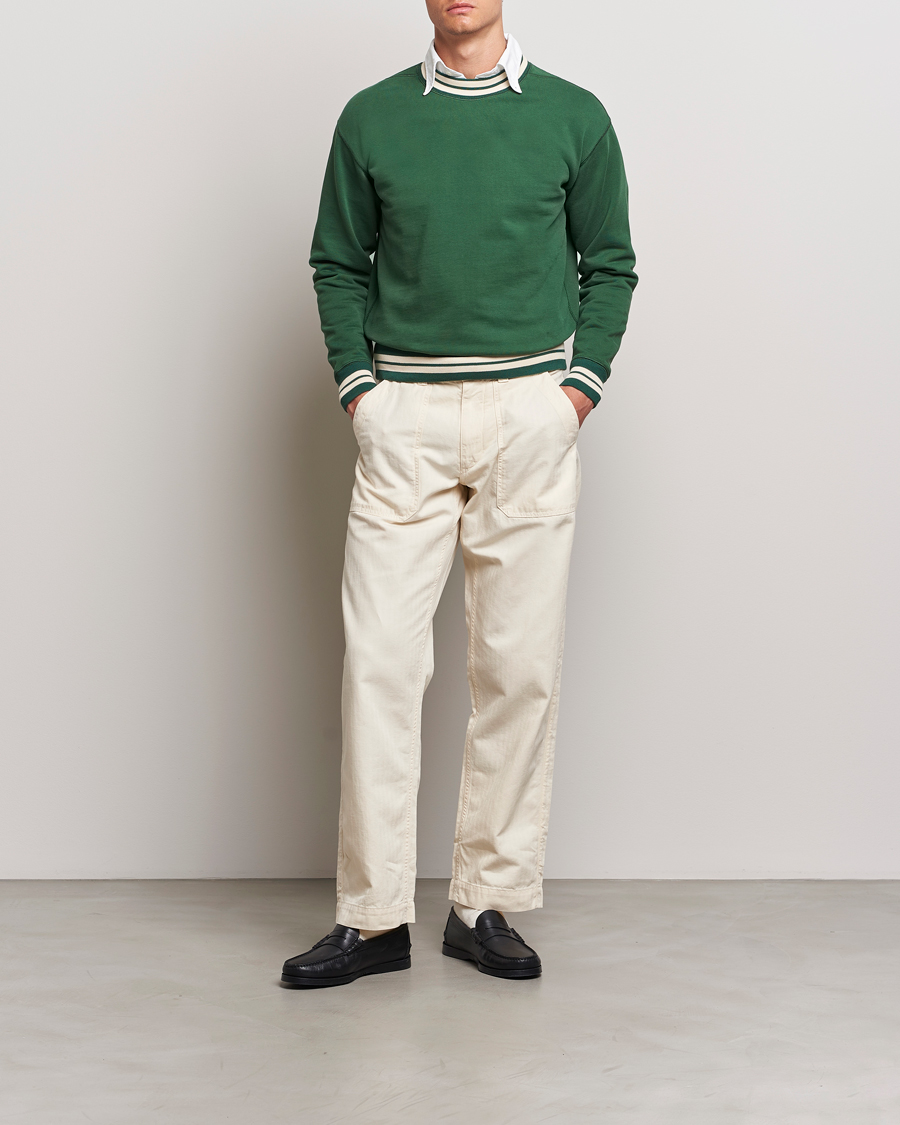 Men | Sweaters & Knitwear | Drake's | Striped Rib Sweatshirt Green