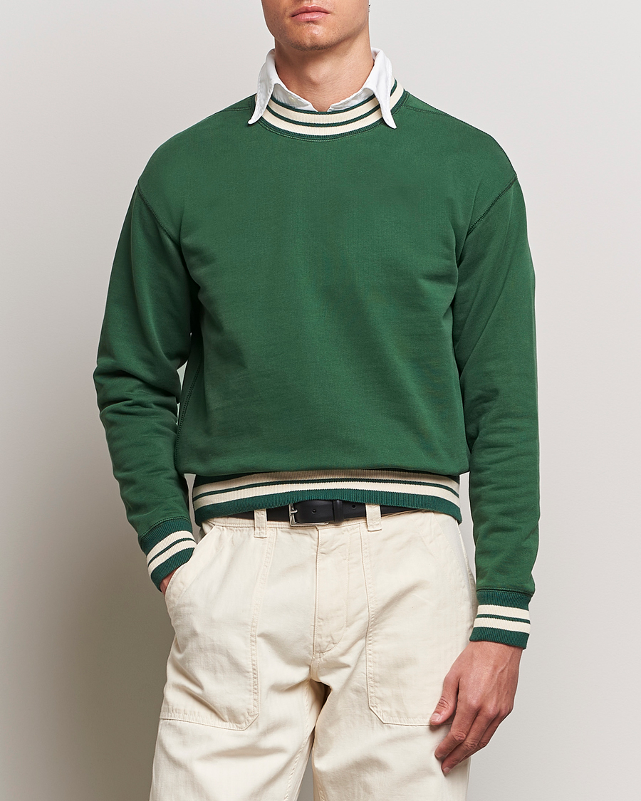 Men | Sweaters & Knitwear | Drake's | Striped Rib Sweatshirt Green