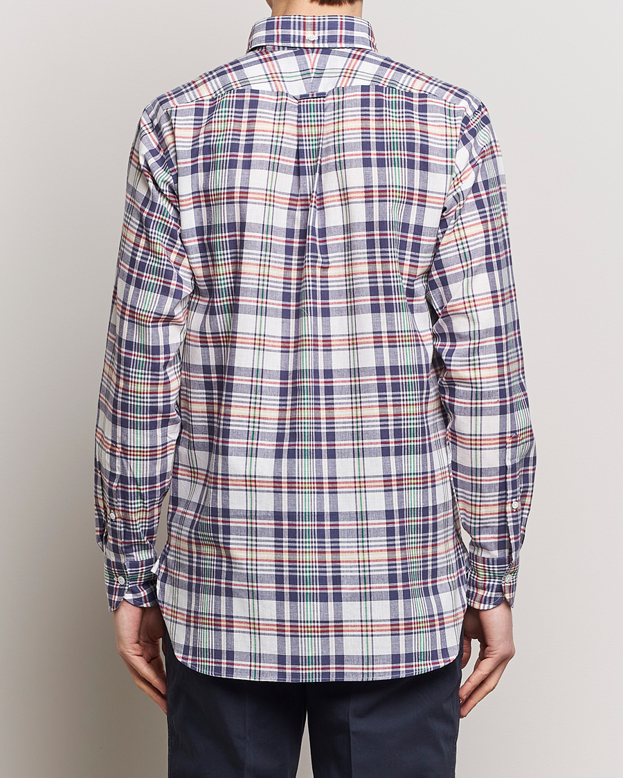 Men | Shirts | Drake's | Madras Checked Linen Button Down Shirt Navy