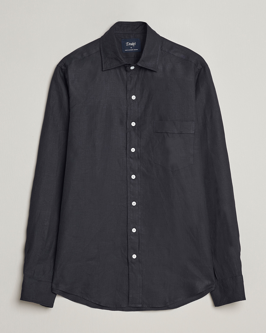 Men | Shirts | Drake's | Linen Summer Shirt Navy