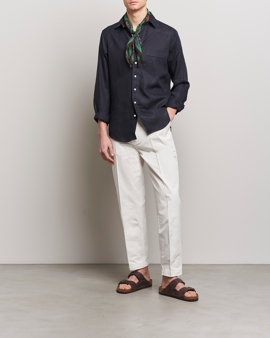 Men | Shirts | Drake's | Linen Summer Shirt Navy