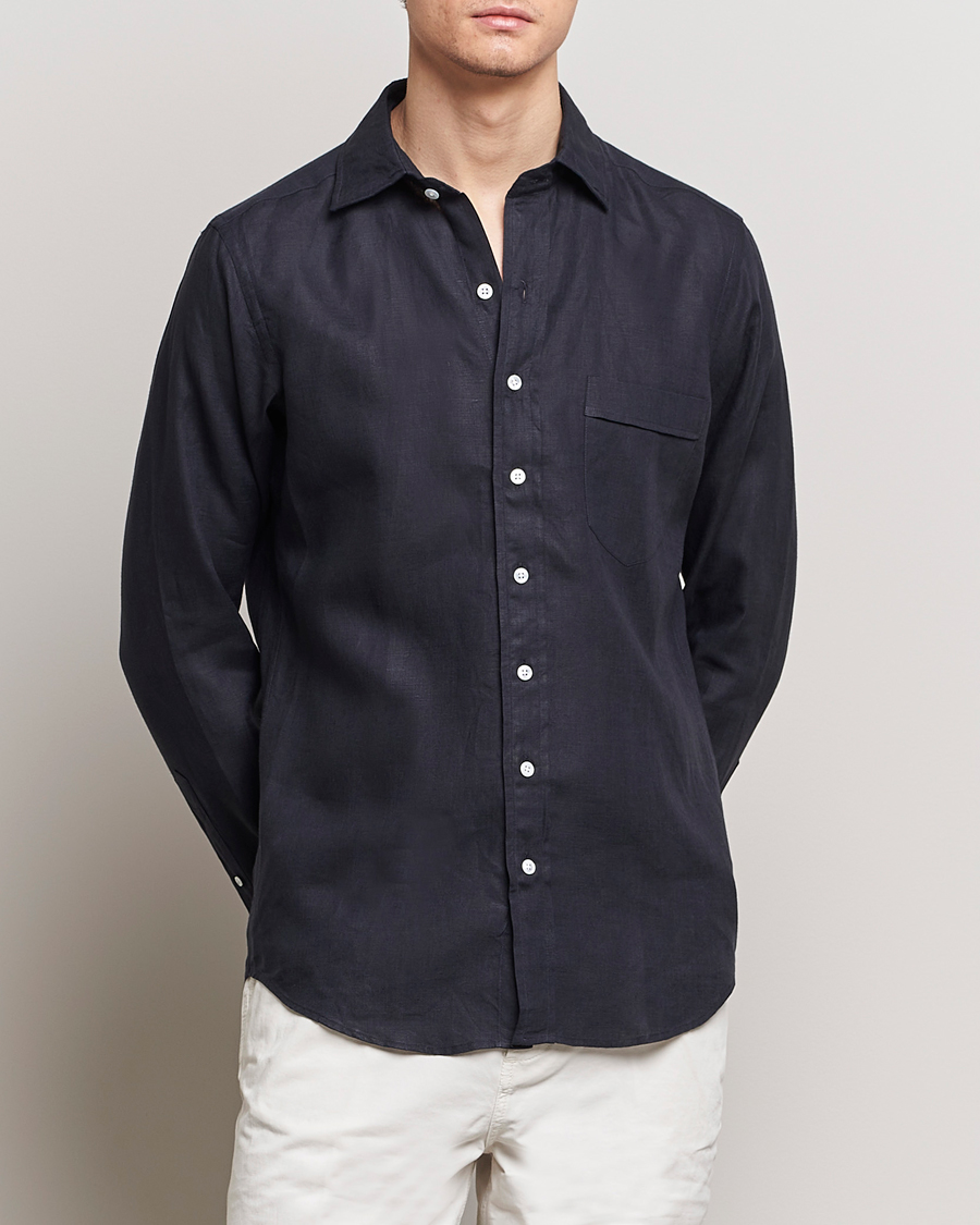 Men | Linen Shirts | Drake's | Linen Summer Shirt Navy