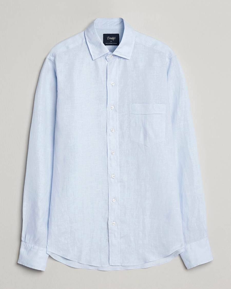 Men | Shirts | Drake's | Linen Summer Shirt Sky Blue