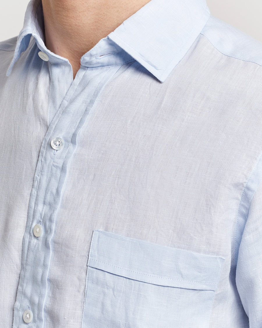 Men | Shirts | Drake's | Linen Summer Shirt Sky Blue