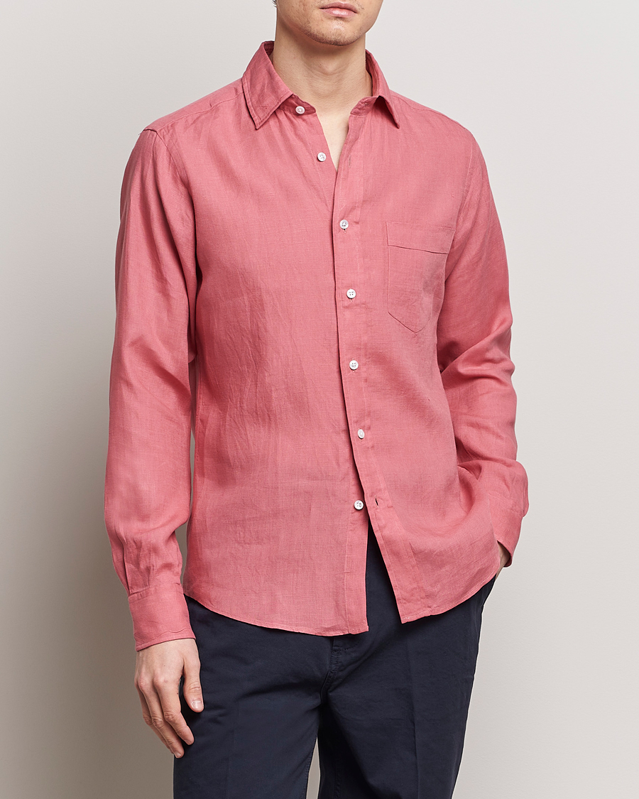 Men | Best of British | Drake's | Linen Summer Shirt Pink